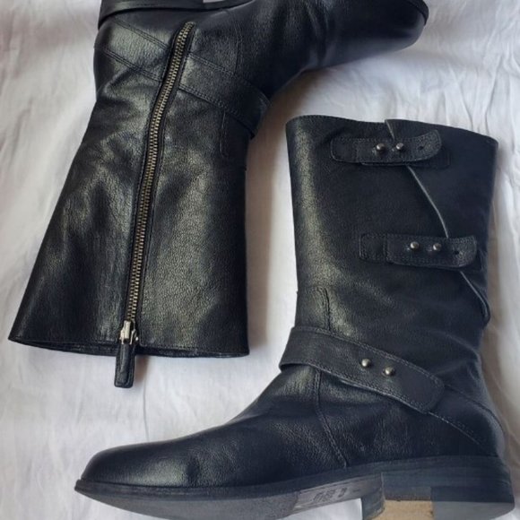 Eileen Fisher Domingo Mid Calf Leather Moto Boots - Picture 4 of 4